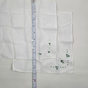 White Irish Linen Handkerchief with Green Shamrock Embroidery Set Of 2 🍀